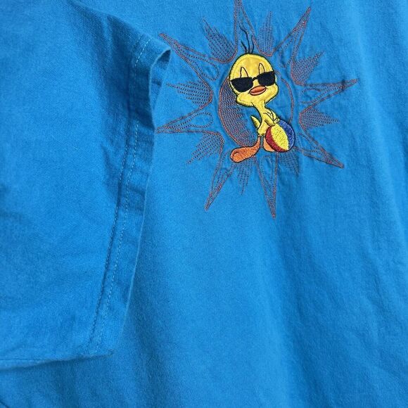 Vtg 90s Looney Tunes Tweety Bird T Shirt Bright Blue Embroidered XL - Picture 4 of 7